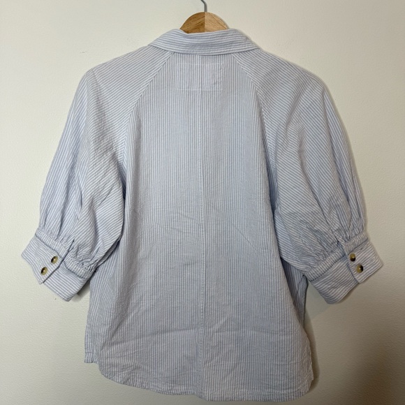 We The Free Ellie Stripe Puff Sleeve Pin Stripe 100% Cotton Collared Blouse - Picture 8 of 11